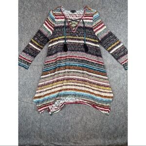 New Directions Top Women's XL Petite Multicolor Striped Handkerchief Hem Boho